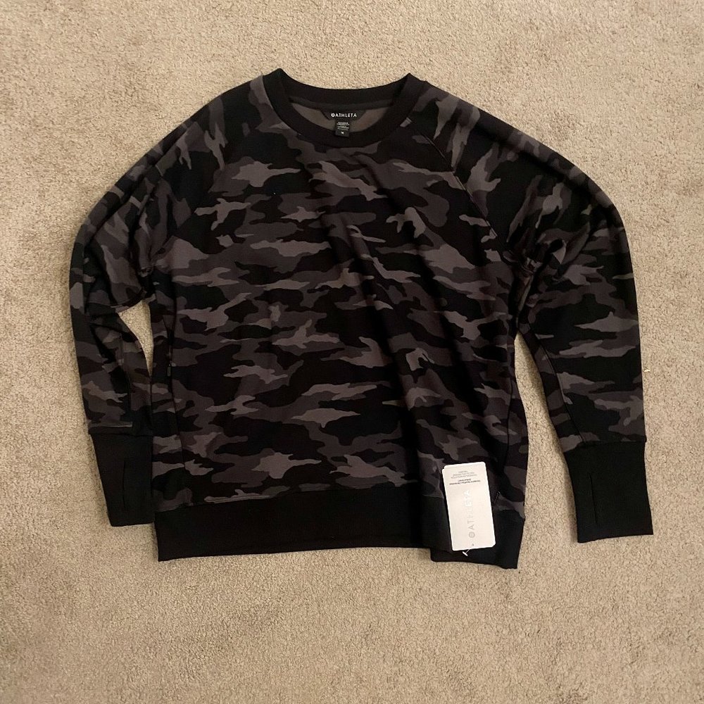Athleta Triumph Printer Crewneck Sweatshirt Grey Camo Size 1X